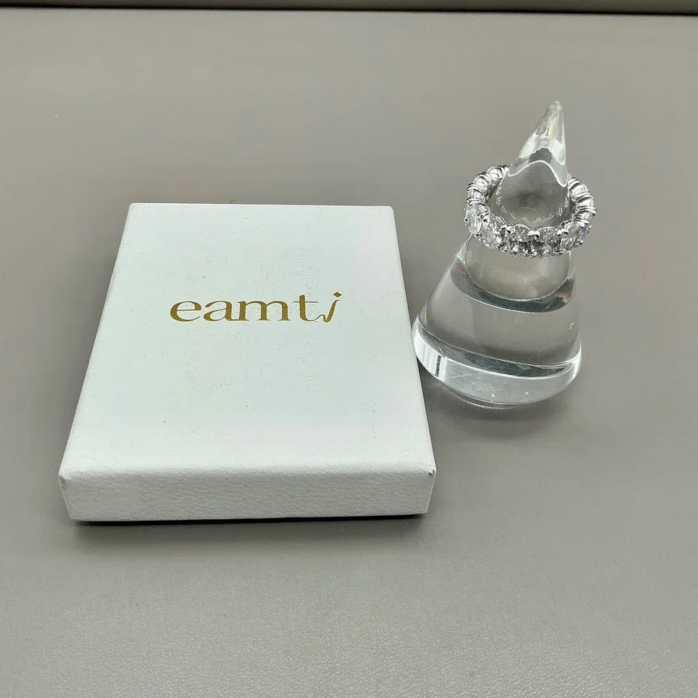 Eamtj Oval Eternity Band Ring Women Silver Tone Cubic Zirconia Statement Sz 7.5